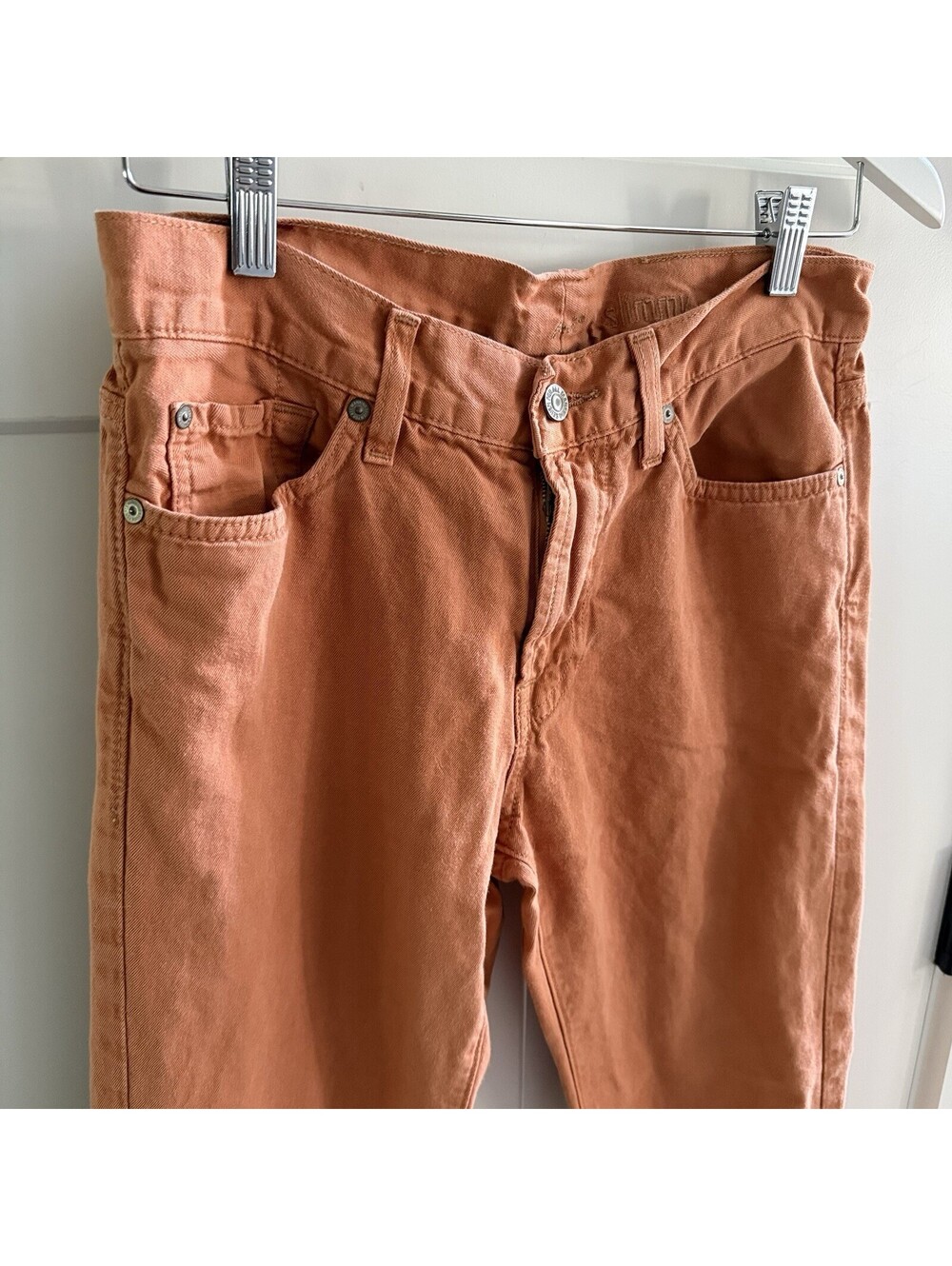 7 For All Mankind Slimmy Men’s Jeans 30x28 Orange Cotton Linen Slim Fit - Picture 2 of 11